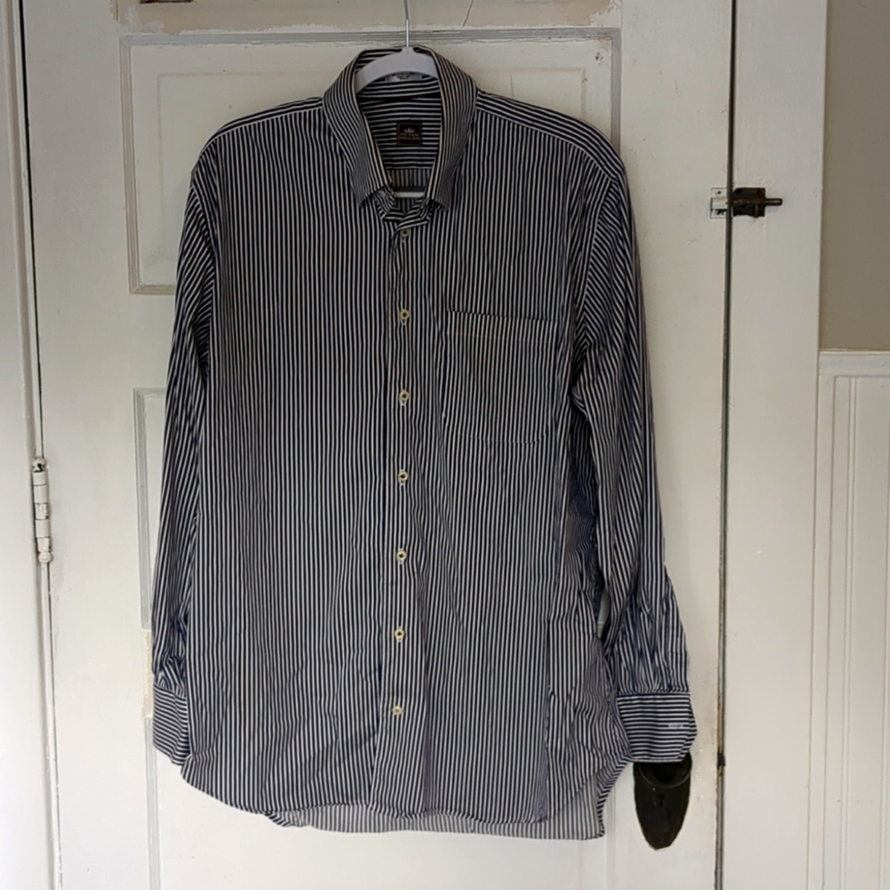 Peter Millar L navy white stripe men's dress shirt